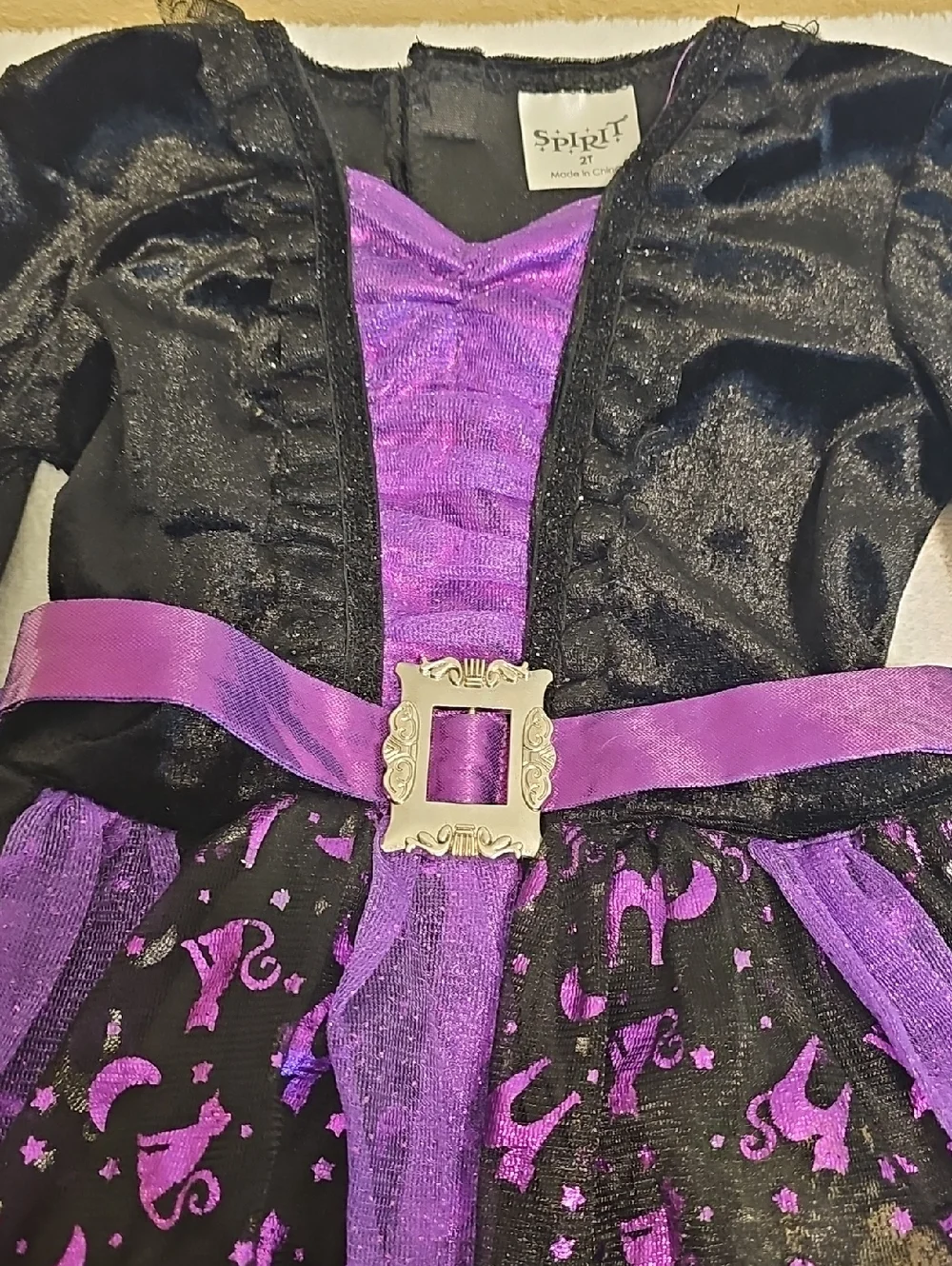 Spirit Purple and Black Kids Witch Costume Dress with Sparkle Belt